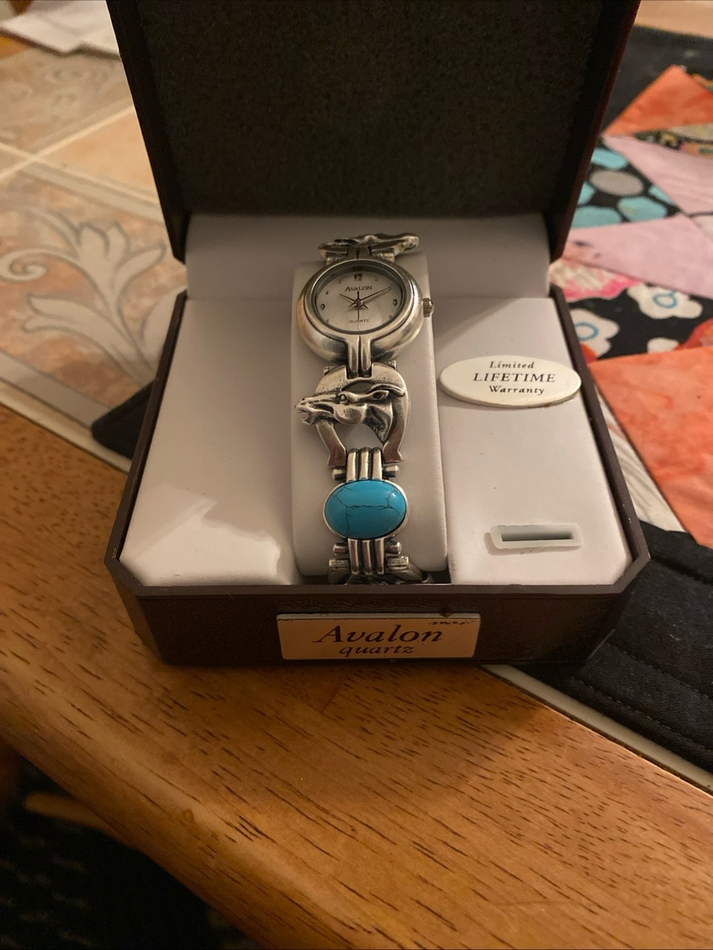 Avalon Silver-Tone Turquoise Accent Quartz Bracelet Watch silver horse heads